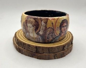 Religious Archangel Decoupaged Wooden  Bangle, St Michael Uriel  Gabriel Jewelry, Religious faith Gift