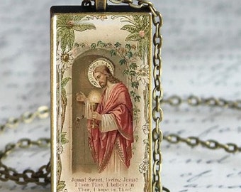 Jesus Christ Pendant Necklace,  Catholic Jewelry, Jesus Knocking on Door, Religious Pendant