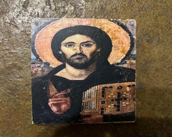 Mt Sinai Jesus Stone Icon, Religious Greek  Orthodox Christ Art, Faith Gift, Religious  Decor Gift,