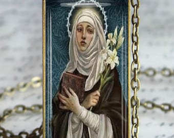 St Catherine of Siena Pendant Necklace, Catholic Patron Saint, Bronze Jewelry