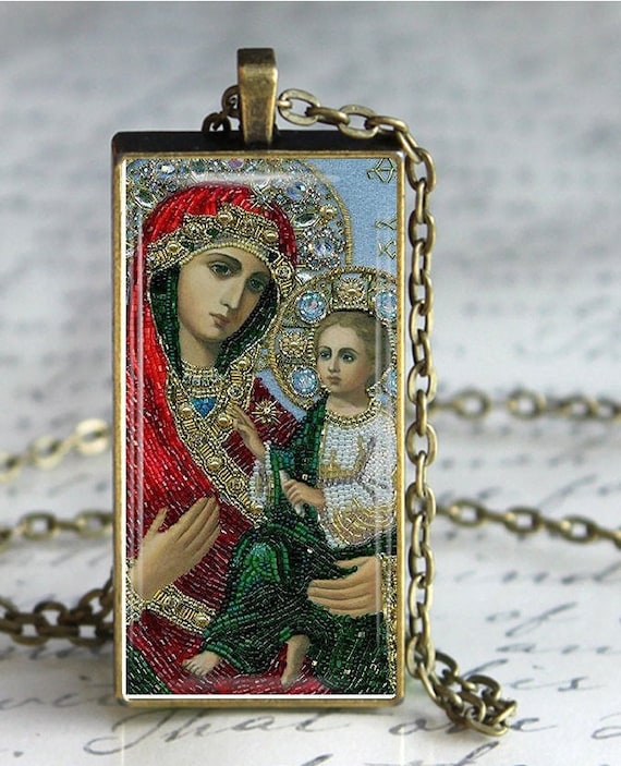 Holy Mother Jewelry Theotokos Glass Tile Pendant Necklace Religious Orthodox Icon Necklace Religious Gift Etsy Canada