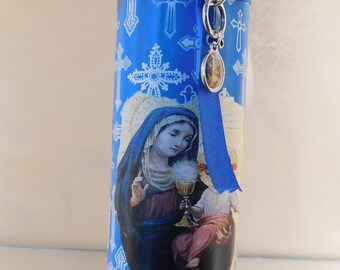 Our Lady of Blessed Sacrament Jesus Sacred Heart   Candle, Catholic Prayer Candle, Virgin Mary of Eucharist