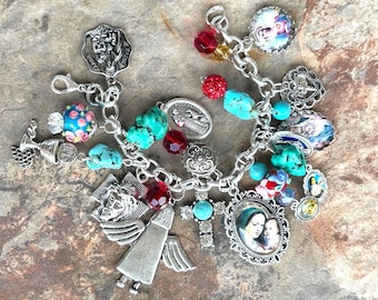Religious Catholic Charm Bracelet, Virgin Mary  Jewelry, Holy Medal Saints Bracelet
