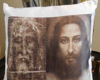 Shroud of Turin Holy Face Pillow Cover, Jesus Christ Pillow, Religious Home Decor, Jesus Christ Art