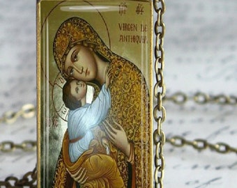 Collar con el icono de la Virgen María, joyería ortodoxa de la Santa Madre, colgante con un dulce beso, regalo religioso