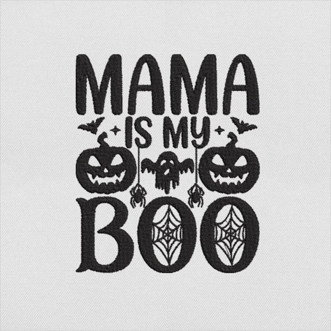 Mama is My Boo Embroidery Design, Halloween Text With Pumpkins Ghost ...