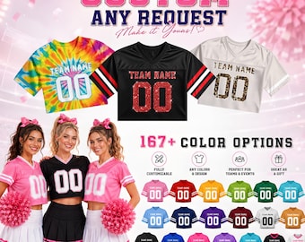 Custom Crop Top Football Jersey, Personalized Stitched/Printed/Glitter Name Number Logo, Party Concert Gift For Team Cheerleaders Women Fans