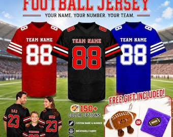 Custom Football Jerseys—Personalized Stitched Name Number Logo, Team Sports Uniforms Mesh Shirt, Party Gifts for Men Women Kids Toddler Fans