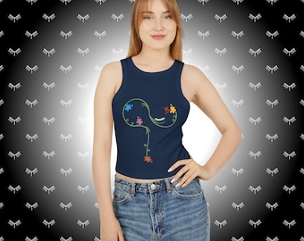 Mana Pua Winding Floral Vine Racer Tank Top | BirdBones Design Cropped Ribbed Tank
