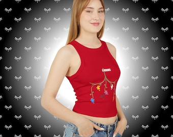 Mana Pua Hanging Floral Vine Racer Tank Top | BirdBones Design Cropped Ribbed Tank