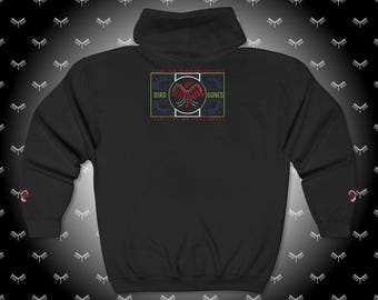 Aztec Americano Embroidered Zip Hoodie | BirdBones Mexica Design Gildan 18600 Hoodie