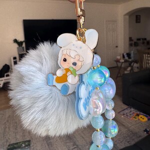 Llavero Popmart, accesorio para bolso, colgante para teléfono con personajes kawaii de frijol, correa, idea de regalo para ella, dibujos animados
