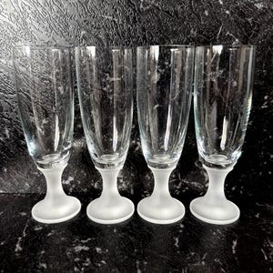 Vintage Crystal Champagne Flutes | Frosted Stem Glasses Set of 4 | Elegant Ringing Crystal Toasting Glassware