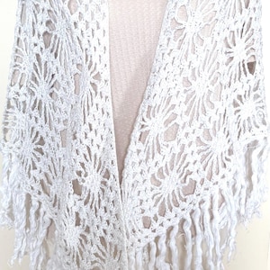 Handmade Vintage White Crochet Shawl Wrap with Tassels – Boho Layering Piece, made in India