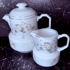 Vintage Porcelana Real Brasil Tea Pot & Creamer Set – Floral White Porcelain, Schmidt Design