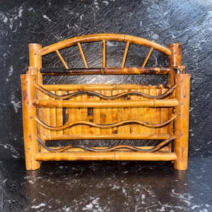 Vintage Bamboo Rattan Letter Rack: Mid-Century Boho Desk Organizer for Mail and Papers