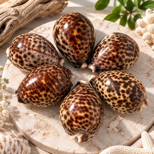 Natural Spotted Cowrie Seashells, Large Tiger Cowrie Shells, Pack of 2 Garden Decor, Coastal Crafts, Home Decor, DIY Shell Supplies