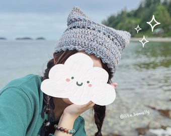 Crochet Cat Beanie Pattern (PDF Digital Download) – Beginner-Friendly Hat with Lace Border – Cute Trendy Winter Accessory