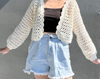 Crochet Crop Cardigan Pattern (PDF Digital Download) – Beginner-Friendly Boho Mesh Sweater – Everyday Wear Tutorial