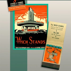 Wich Stand Drive-in Matchbook Art PRINT Los Angeles Retro Kitchen Wall Decor 1950s L.A. Drive In and Hot Rods Decor 11 x 14 inch white mat