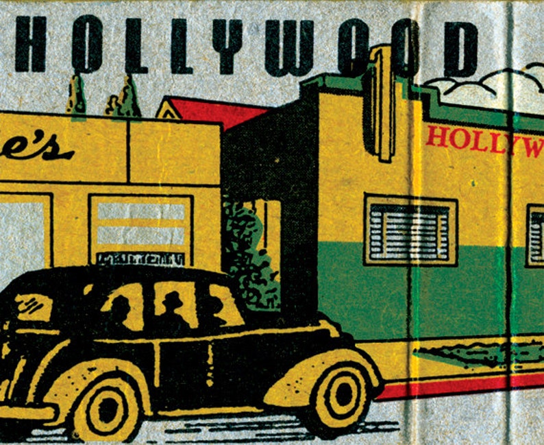 SALE Hollywood Canteen Matchbook Print Vintage Hollywood Restaurant and Bar. Palm Trees & Old Car Hollywood Wall Decor Retro Los Angeles image 3