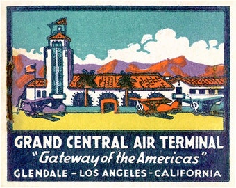 Airport & Old Airplanes PRINT 1930s Grand Central Air Terminal Glendale Matchbook Art Wall Decor Historic Airport with 11 x 14 inch Mat