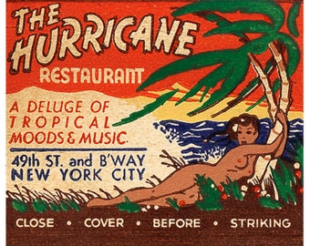 Tropical POSTER Girl in Hurricane Matchbook Art Tropical Tahiti Poster Nude Girl in Hurricane Wall Decor Mature Island Poster -20 x 16 in.