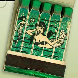 Mermaid Wall Decor Feature Matchbook PRINT Davy Jones Cocktail Lounge Mermaid Art Bar Wall Decor Green also 11x14 inch Mat image 3