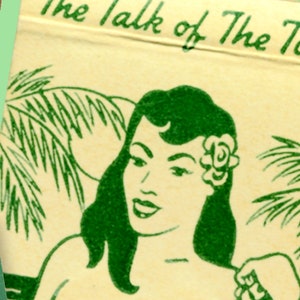 Topless Hawaiian Girl POSTER Tropical Island art Retro Hula Hut Matchbook Tropical Hawaiian Poster Wall Decor Topless Girl Poster