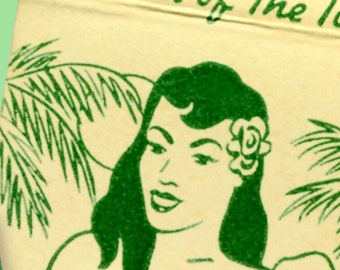 Topless Hawaiian Girl POSTER Tropical Island art Retro Hula Hut Matchbook Tropical Hawaiian Poster Wall Decor Topless Girl Poster