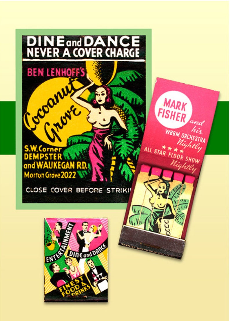 Tropical Nightclub Matchbook PRINT Exotic Girl Topless, Mature, 1930s Chicago Cocoanut Grove, Tropical Wall Art Bar Decor Print Gift for Men image 3