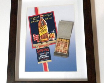 Whiskey Bar Decor Collectible Seagrams Wall Decor Liquor Vintage 1940s Feature Matchbook Showing Ancient Bottle Home Decor Unique Gift