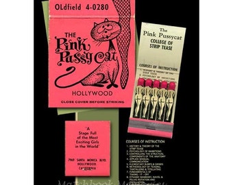 Pink PussyCat Burlesque PRINT Hollywood Wall Decor Strip Tease Wall Art Hollywood Matchbook Art Gift for Man PRINT with 11x14 inch Mat