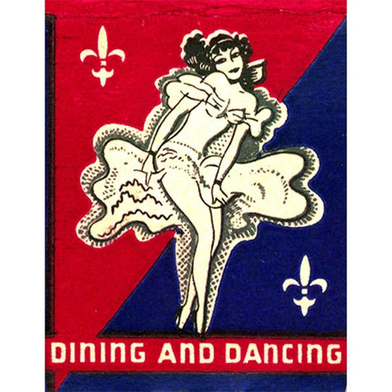 Dancing Girls PRINT French Casino Matchbook Art 1930's NY Nightclub Wall Decor Retro New York City Bar Decor Girls with 11 x 14 inch mat image 2