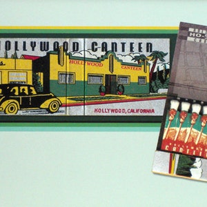 SALE Hollywood Canteen Matchbook Print Vintage Hollywood Restaurant and Bar. Palm Trees & Old Car Hollywood Wall Decor Retro Los Angeles image 1