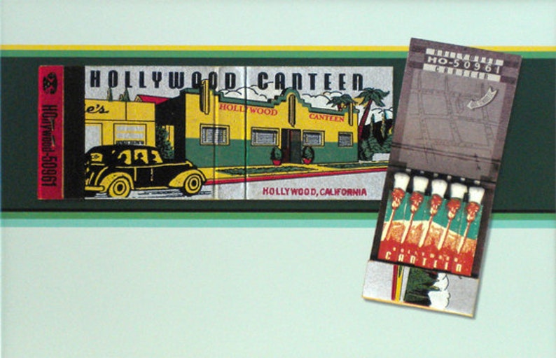 SALE Hollywood Canteen Matchbook Print Vintage Hollywood Restaurant and Bar. Palm Trees & Old Car Hollywood Wall Decor Retro Los Angeles image 1