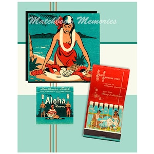 Hawaiian Girl POSTER from Aloha Room Matchbook Tropical Wall Decor 16&quot;x20&quot; Hawaiian Art Hawaii Gift Island Wall Art Tropical Beach Poster