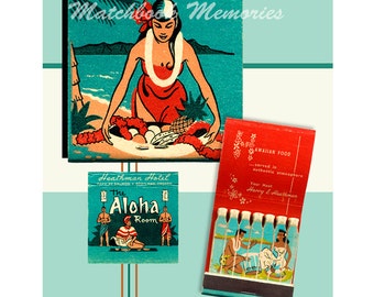 Hawaiian Girl POSTER from Aloha Room Matchbook Tropical Wall Decor 16"x20" Hawaiian Art Hawaii Gift Island Wall Art Tropical Beach Poster