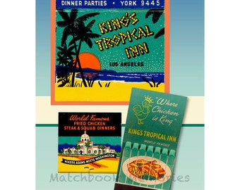 Early 1940s L.A. Restaurant PRINT - Chicken Dinner at King's Tropical Inn. Kitchen Decor, Colorful Wall Art Retro L.A. 11x14 inch white mat