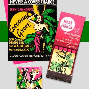 Tropical Nightclub Matchbook PRINT Exotic Girl Topless, Mature, 1930s Chicago Cocoanut Grove, Tropical Wall Art Bar Decor Print Gift for Men image 1