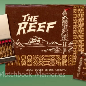 The Reef Matchbook Tiki Art PRINT Polynesian Wall Art Tiki Bar Decor Tropical Wall PRINT Tiki Matchbook Wyoming Lounge with Tapa Cloth Art