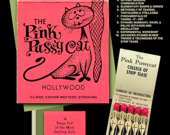 Burlesque POSTER Pink Pussycat Matchbook Hollywood Strip Tease Club Burlesque Wall Decor Gift for Man Hollywood Stripper POSTER  16 x 20 in.