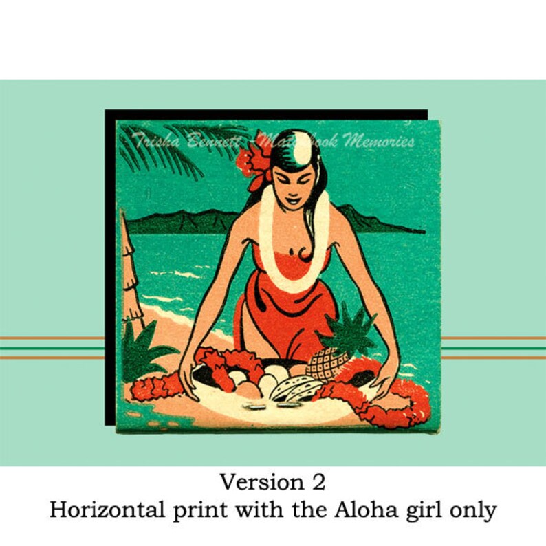 Hawaiian Island PRINT Aloha Room Matchbook Art Hawaiian Girl Bar Decor