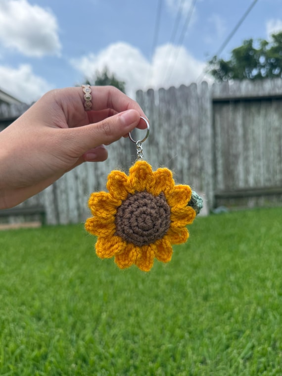 Crochet Sunflower Bag Charm or Keychain: Acrylic Yarn