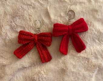 Crochet Bow Keychain: Handmade Bag Charm - Kawaii Cottagecore Accessory