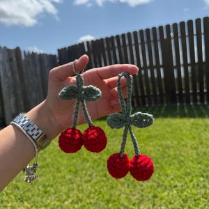 Sparkly Crochet Cherry Keychain – Handmade Bag Charm, Cute Fruit Keyring, Kawaii Accessories Gift
