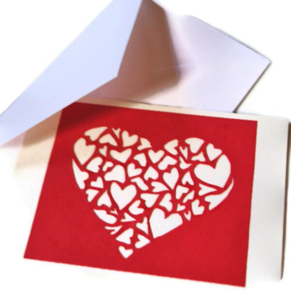 Heart of Hearts Valentine Original Hand Carved Design in Red and White Holiday Card