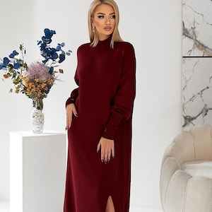 Oversized Knit Midi Sweater Dress: Wool Blend, Relaxed Fit