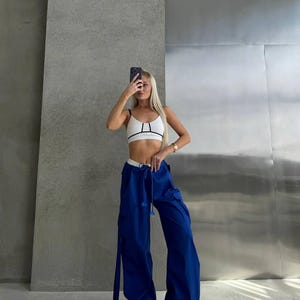 Cargo Pants – Deep Navy Blue Oversized Cargo Pants with Drawstring Waist, Generous Pockets & Effortless All-Day Ease