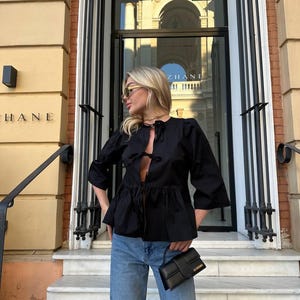 Black Blouse for Women, Cotton Versatile Shirt, Stylish and Comfortable, Perfect for Summer and Office Wear